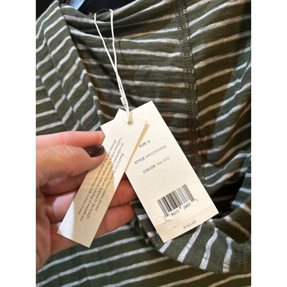 Vince Stripe Slub Long Sleeve Hooded T-Shirt Striped Pattern Green Mens Size Med - Picture 4 of 6